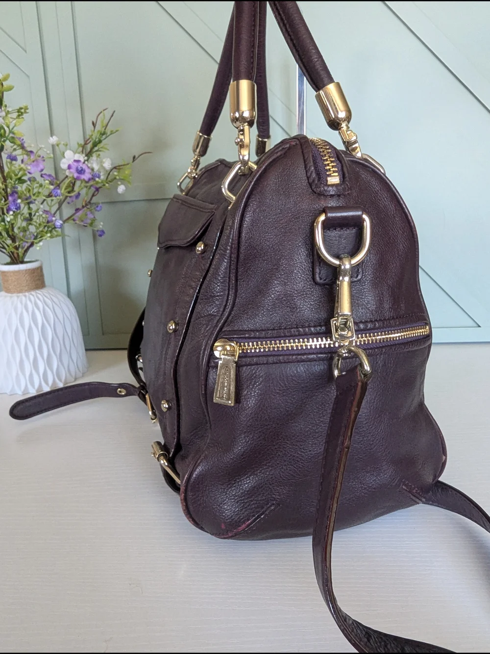 Rebecca Minkoff Plum Leather Shoulder Satchel with Gold Hardware